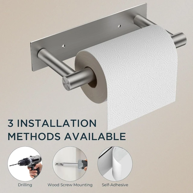 Alt view image 6 of 7 - Commercial Toilet Paper Holder Wall Mount Bathroom Tissue Holder Brushed Nickel 2 Pack| Adhesive or Screw | SUS304 Stainless Steel Rustproof | Pivoting Tissue Roll Holder | Square Base