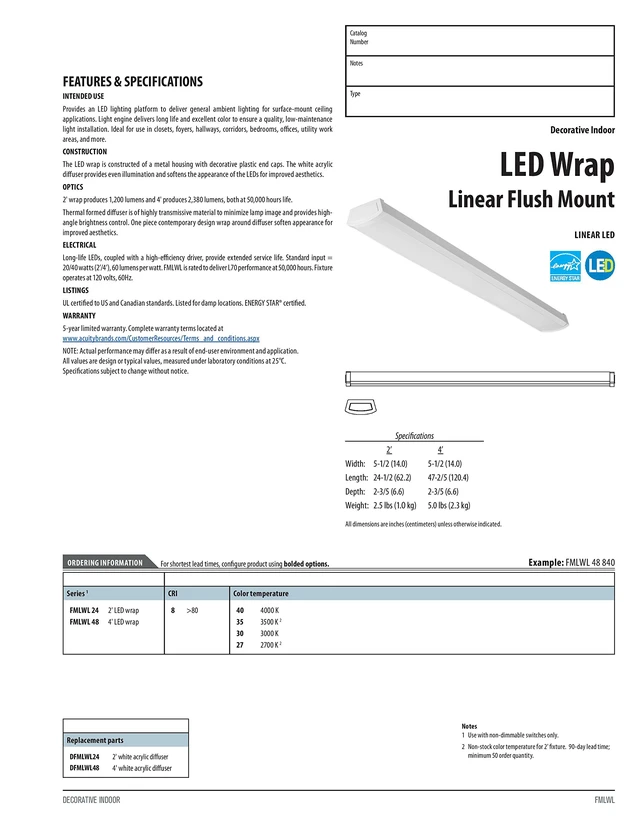 Alt view image 2 of 6 - 2' Low-Profile LED Wraparound Light Fixture, 3000K, 120V 24-Inch LED Flush Mount Ceiling Light, 3000K Warm White Color Temperature, 120V (FMLWL 24 830)