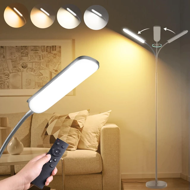 Main image of Grey LED Floor Lamp, 18W 1800LM Bright Floor Lamps with Remote & Works with Smart Plug, Dimmable Timing Eye Caring Reading Light Modern Standing Floor Lamp for Living Room Bedroom Office