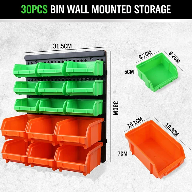 Alt view image 2 of 7 - 30-Bin Wall-Mounted Storage Bins, Heavy-Duty Garage Tool Organizer for Screws, Nuts, Bolts, Nails, Small Hardware Parts - Easy Installation and Customizable