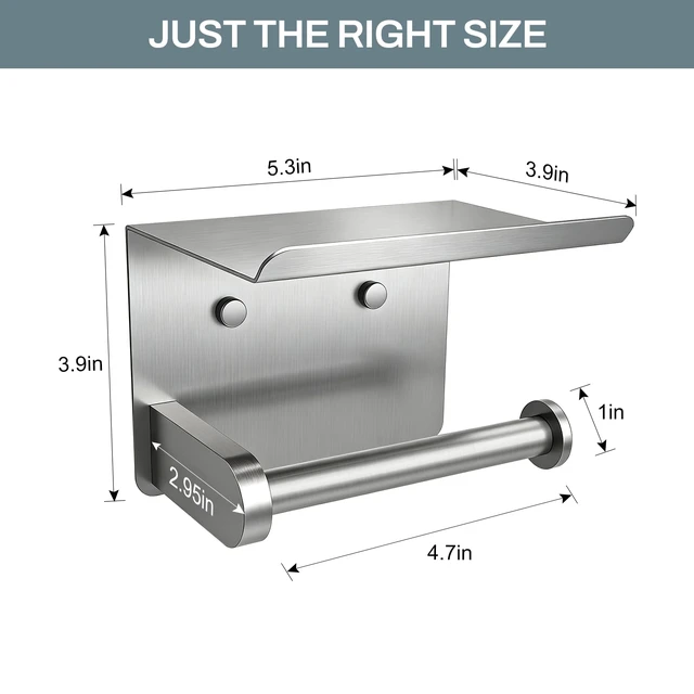 Alt view image 3 of 7 - Toilet Paper Holder with Shelf Adhesive or Screw-in Brushed Nickel 2 Packs,Adhesive or Screw-in,Waterproof and Rustproof Stainless Steel,Wall Mount Design,for Bathroom Hardware Accessories