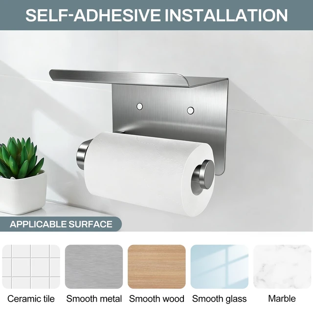 Alt view image 5 of 7 - Toilet Paper Holder with Shelf Adhesive or Screw-in Brushed Nickel 2 Packs,Adhesive or Screw-in,Waterproof and Rustproof Stainless Steel,Wall Mount Design,for Bathroom Hardware Accessories