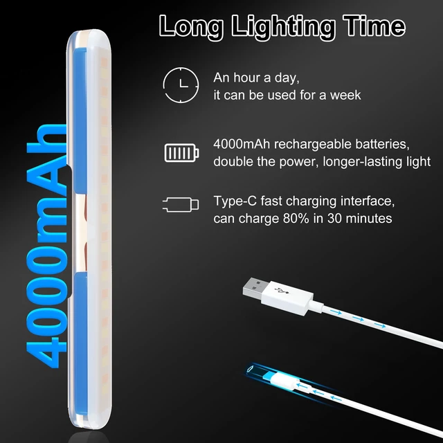 Alt view image 2 of 7 - Wireless Vanity Light for Mirror, Rechargeable LED Bar, Black Adjustable Makeup Lighting with Cordless Stick-On Design for Bathrooms, Dressing Tables and Renter-Friendly Decor