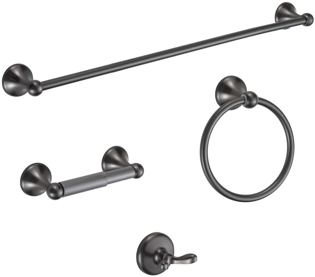 Main image of Bathroom Hardware Set Grey Electroplating 4-Piece Bathroom Accessories Set Wall Mounted Adjustable Towel Bar Robe Hook Toilet Paper Holder Towel Ring Glossy Grey