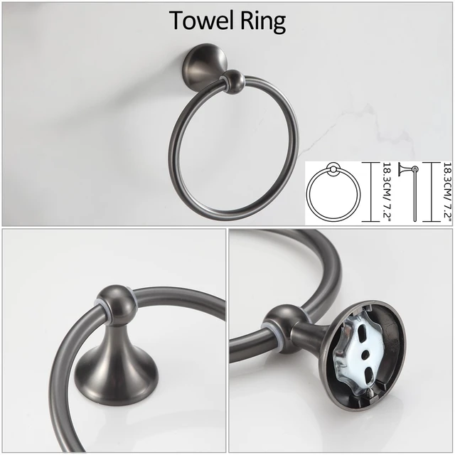 Alt view image 4 of 7 - Bathroom Hardware Set Grey Electroplating 4-Piece Bathroom Accessories Set Wall Mounted Adjustable Towel Bar Robe Hook Toilet Paper Holder Towel Ring Glossy Grey