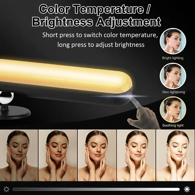 Alt view image 3 of 7 - Wireless Vanity Light for Mirror, Rechargeable LED Bar, Black Adjustable Makeup Lighting with Cordless Stick-On Design for Bathrooms, Dressing Tables and Renter-Friendly Decor