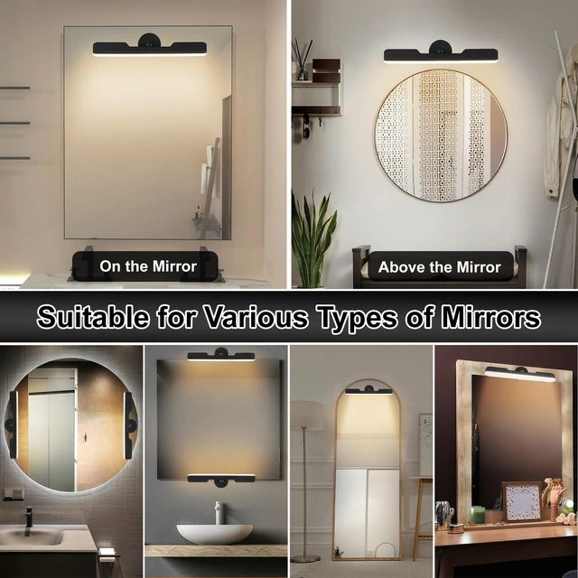 Alt view image 6 of 7 - Wireless Vanity Light for Mirror, Rechargeable LED Bar, Black Adjustable Makeup Lighting with Cordless Stick-On Design for Bathrooms, Dressing Tables and Renter-Friendly Decor