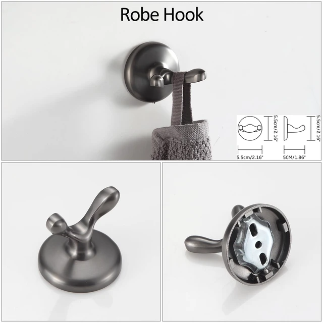 Alt view image 6 of 7 - Bathroom Hardware Set Grey Electroplating 4-Piece Bathroom Accessories Set Wall Mounted Adjustable Towel Bar Robe Hook Toilet Paper Holder Towel Ring Glossy Grey
