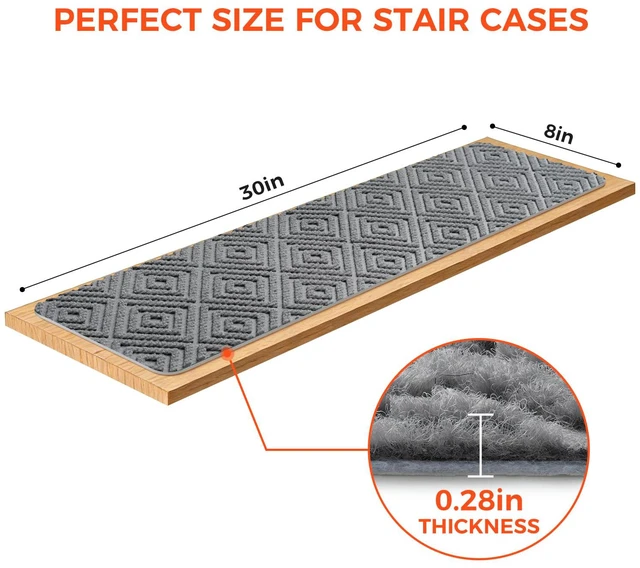 Alt view image 3 of 7 - 15-Pack Non-Slip Stair Treads 8"x30" for Wooden Steps, Light Gray No-Residue Adhesive, 0.28" Thick Cushion, Machine Washable, Safe for Dogs, Kids & Elderly, Peel-and-Stick Easy Installation