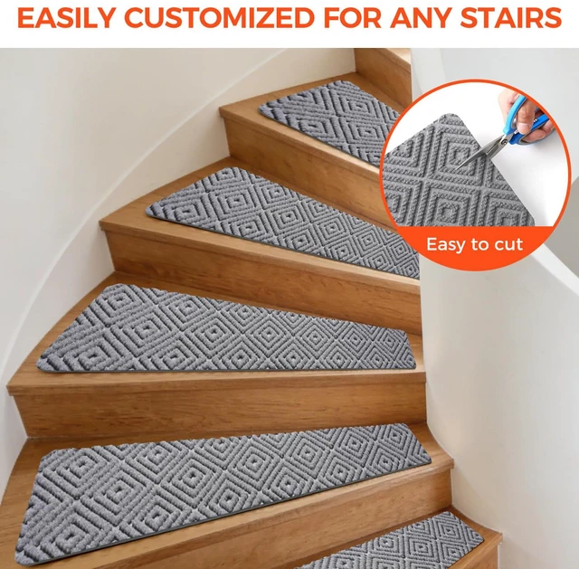 Alt view image 7 of 7 - 15-Pack Non-Slip Stair Treads 8"x30" for Wooden Steps, Light Gray No-Residue Adhesive, 0.28" Thick Cushion, Machine Washable, Safe for Dogs, Kids & Elderly, Peel-and-Stick Easy Installation
