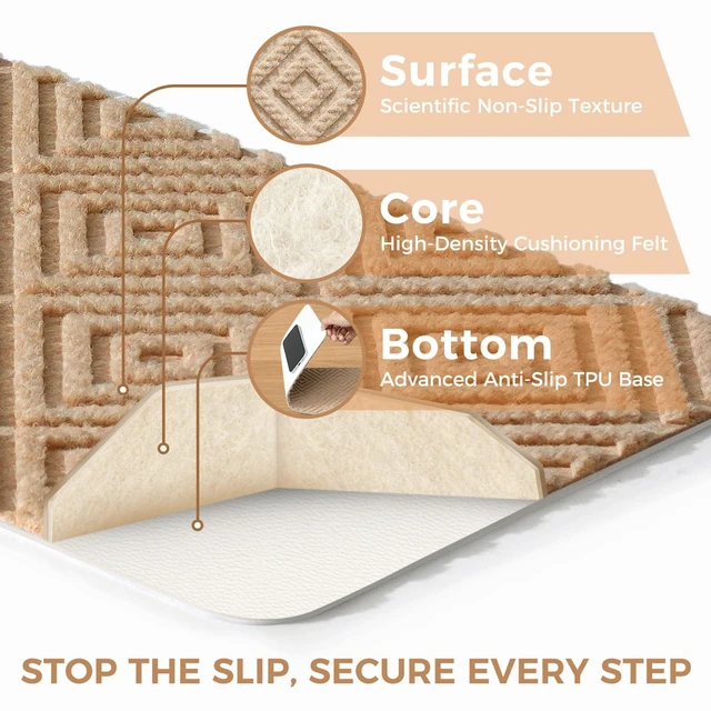 Alt view image 2 of 7 - 15-Pack Non-Slip Stair Treads 8"x30" for Wooden Steps, Beige No-Residue Adhesive, 0.28" Thick Cushion, Machine Washable, Safe for Dogs, Kids & Elderly, Peel-and-Stick Easy Installation
