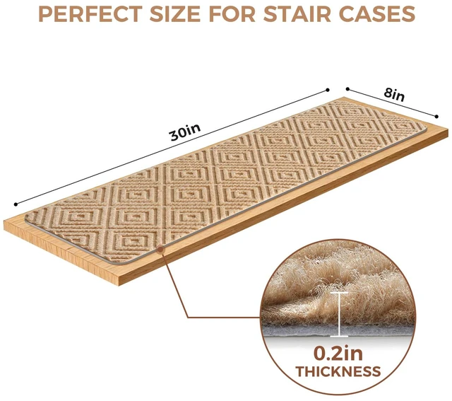 Alt view image 3 of 7 - 15-Pack Non-Slip Stair Treads 8"x30" for Wooden Steps, Beige No-Residue Adhesive, 0.28" Thick Cushion, Machine Washable, Safe for Dogs, Kids & Elderly, Peel-and-Stick Easy Installation