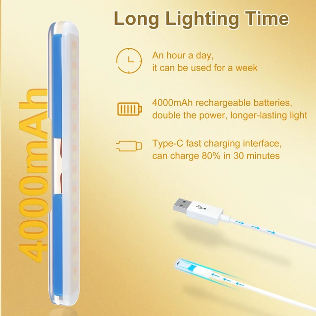 Alt view image 2 of 7 - Wireless Vanity Light for Mirror, Rechargeable LED Bar, Gold Adjustable Color, Brightness and Angle with Magnetic Stick-On Design for Makeup Mirrors and Renter-Friendly Decor
