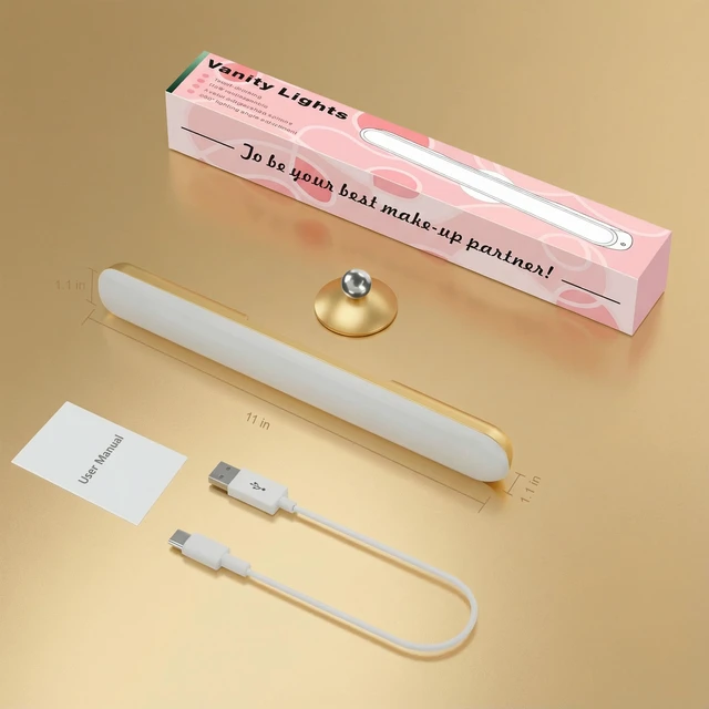 Alt view image 7 of 7 - Wireless Vanity Light for Mirror, Rechargeable LED Bar, Gold Adjustable Color, Brightness and Angle with Magnetic Stick-On Design for Makeup Mirrors and Renter-Friendly Decor