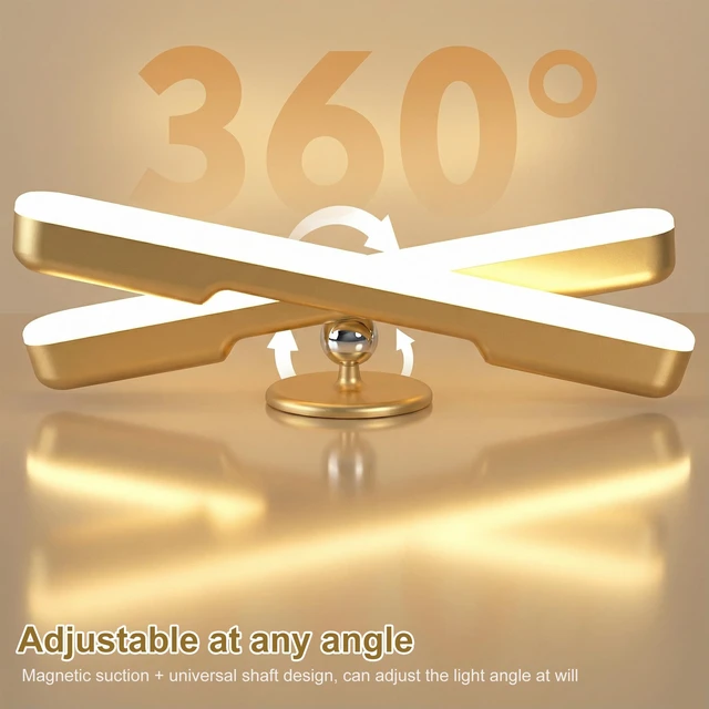 Alt view image 5 of 7 - Wireless Vanity Light for Mirror, Rechargeable LED Bar, Gold Adjustable Color, Brightness and Angle with Magnetic Stick-On Design for Makeup Mirrors and Renter-Friendly Decor
