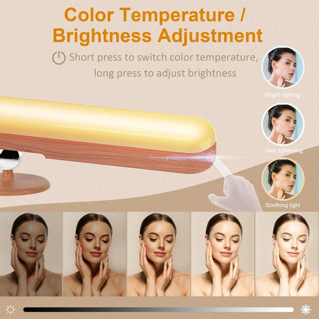 Alt view image 3 of 7 - Rechargeable Vanity Light for Mirror, Light Wood 4000mAh Battery, Touch Dimming, 3 Color Modes and 360° Adjustable Magnetic Design for Makeup Mirrors and Bathrooms