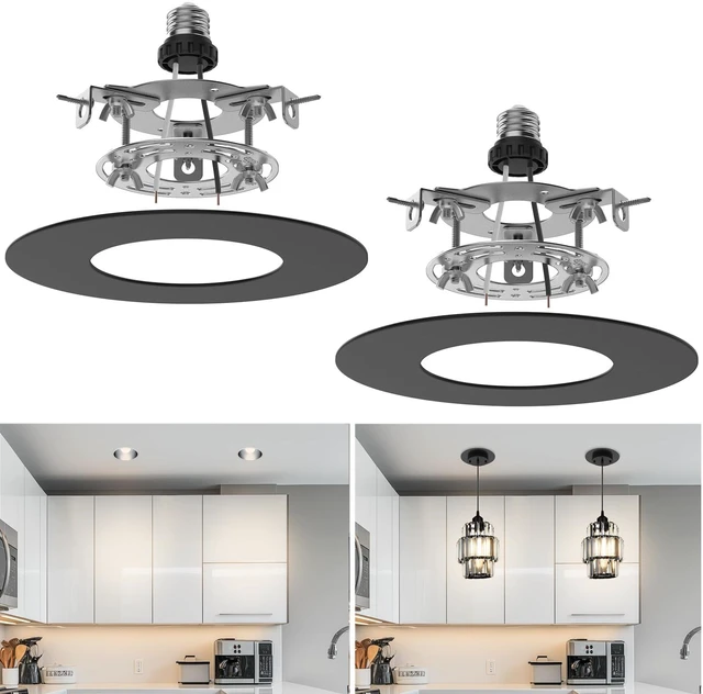 Main image of Recessed Can Light Conversion Kit for 5" and 6" Ceiling Fixtures - Pendant/Hanging Light Upgrade, Compatible with Ceiling Fans, Includes 7¾" Flat Steel Medallion,Black Finish,2 Pack