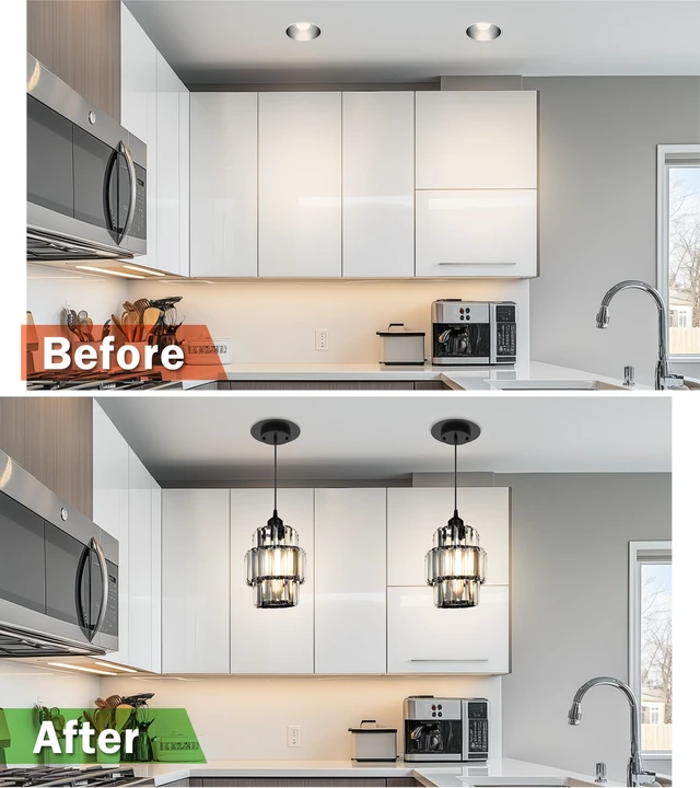 Alt view image 4 of 6 - Recessed Can Light Conversion Kit for 5" and 6" Ceiling Fixtures - Pendant/Hanging Light Upgrade, Compatible with Ceiling Fans, Includes 7¾" Flat Steel Medallion,Black Finish,2 Pack