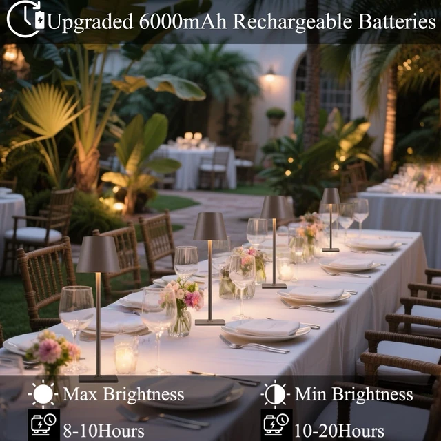 Alt view image 2 of 7 - 4 Pack Brown Cordless Table Lamps-Wireless Rechargeable Lamps Bulk of 4,Waterproof Outdoor Table Lamp for Patio/Restaurant/Dinner Dining Tabletop Lights/Kitchen,Multiple Battery Operated Lamps