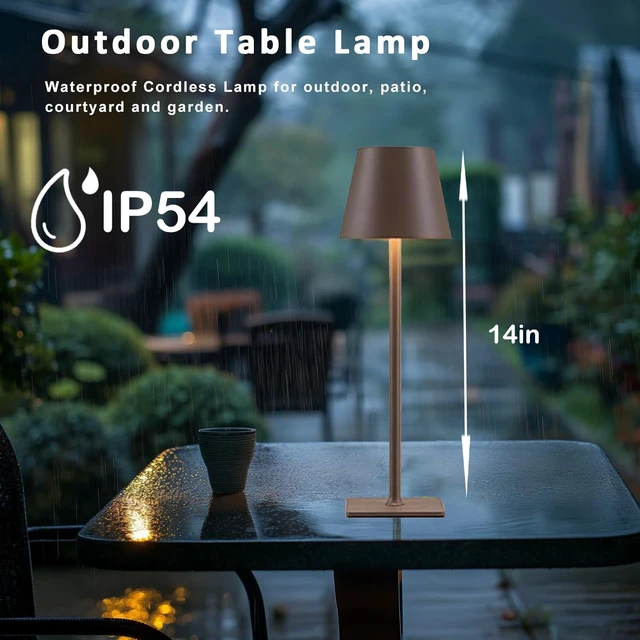 Alt view image 4 of 7 - 4 Pack Brown Cordless Table Lamps-Wireless Rechargeable Lamps Bulk of 4,Waterproof Outdoor Table Lamp for Patio/Restaurant/Dinner Dining Tabletop Lights/Kitchen,Multiple Battery Operated Lamps