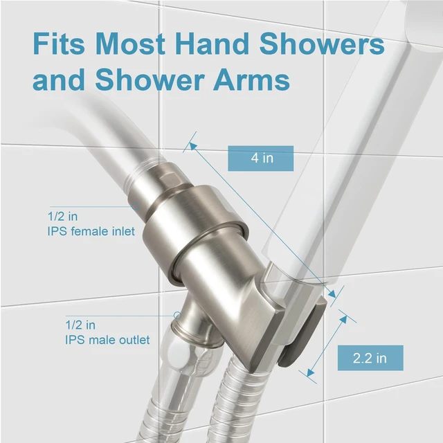 Alt view image 4 of 7 - Shower Head Holder All Metal for Handheld Shower Head, Brushed Nickel Adjustable Shower Arm Mount with Solid Brass Pivot Ball, 1/2 in IPS Female Inlet and Male Outlet