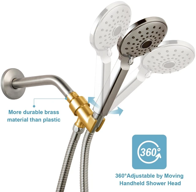 Alt view image 5 of 7 - Shower Head Holder All Metal for Handheld Shower Head, Brushed Nickel Adjustable Shower Arm Mount with Solid Brass Pivot Ball, 1/2 in IPS Female Inlet and Male Outlet