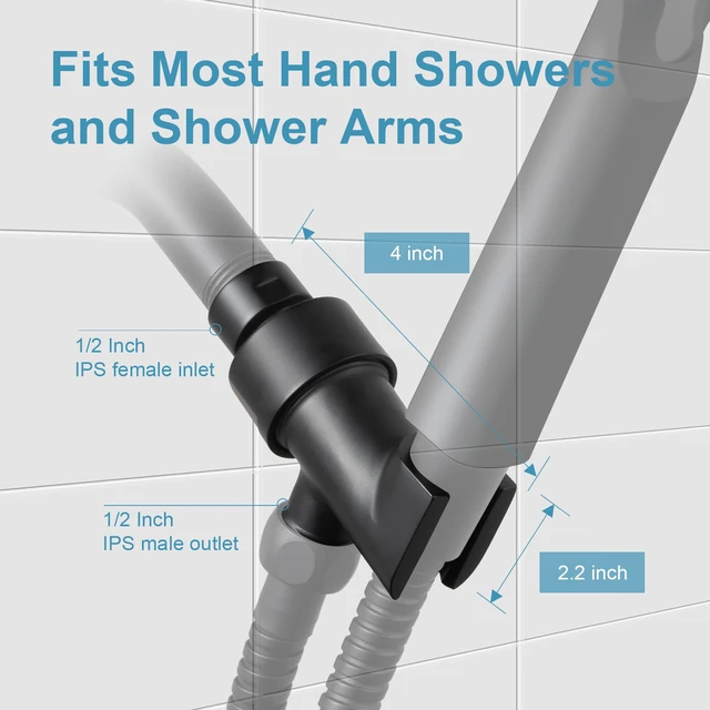 Alt view image 3 of 7 - Shower Head Holder All Metal for Handheld Shower Head, Adjustable Shower Arm Mount with Solid Brass Pivot Ball, 1/2 in IPS Female Inlet and Male Outlet, Matte Black