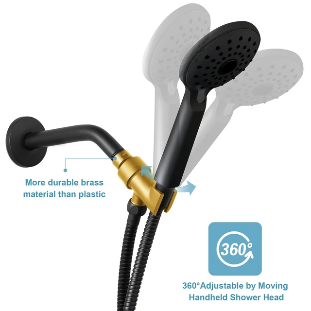 Alt view image 4 of 7 - Shower Head Holder All Metal for Handheld Shower Head, Adjustable Shower Arm Mount with Solid Brass Pivot Ball, 1/2 in IPS Female Inlet and Male Outlet, Matte Black