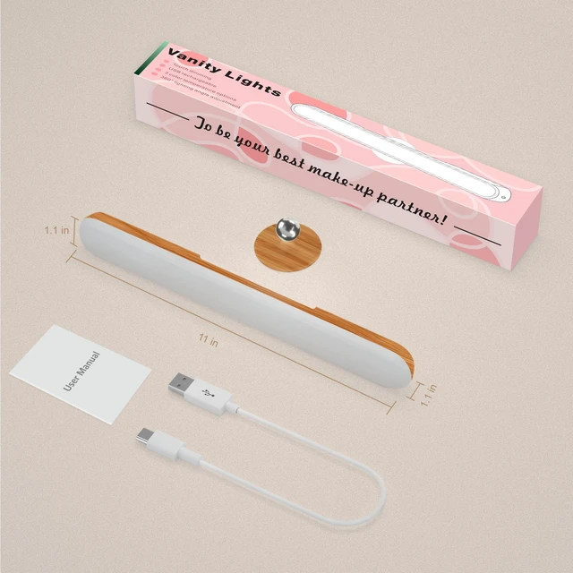 Alt view image 7 of 7 - Rechargeable Vanity Light for Mirror, Light Wood 4000mAh Battery, Touch Dimming, 3 Color Modes and 360° Adjustable Magnetic Design for Makeup Mirrors and Bathrooms