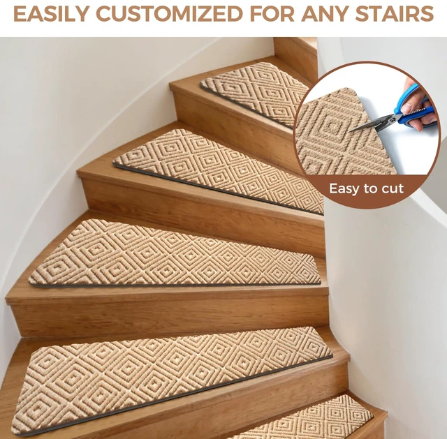 Alt view image 7 of 7 - 15-Pack Non-Slip Stair Treads 8"x30" for Wooden Steps, Beige No-Residue Adhesive, 0.28" Thick Cushion, Machine Washable, Safe for Dogs, Kids & Elderly, Peel-and-Stick Easy Installation