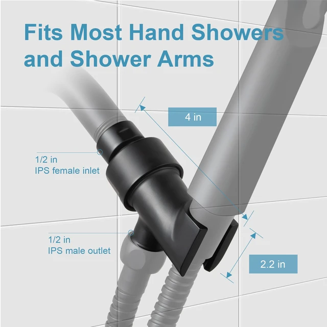 Alt view image 7 of 7 - Shower Head Holder All Metal for Handheld Shower Head, Adjustable Shower Arm Mount with Solid Brass Pivot Ball, 1/2 in IPS Female Inlet and Male Outlet, Matte Black