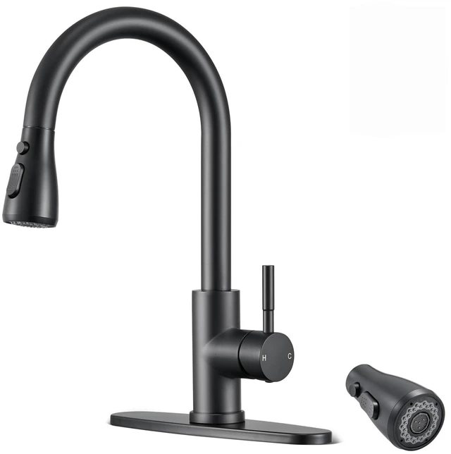 Main image of Kitchen Faucets with Pull Down Sprayer, High Arc, Matte Black Single Handle Stainless Steel Kitchen Sink Faucet, Single hole or 3 Hole, with Spray Head Replacement