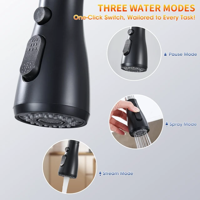 Alt view image 3 of 7 - Kitchen Faucets with Pull Down Sprayer, High Arc, Matte Black Single Handle Stainless Steel Kitchen Sink Faucet, Single hole or 3 Hole, with Spray Head Replacement