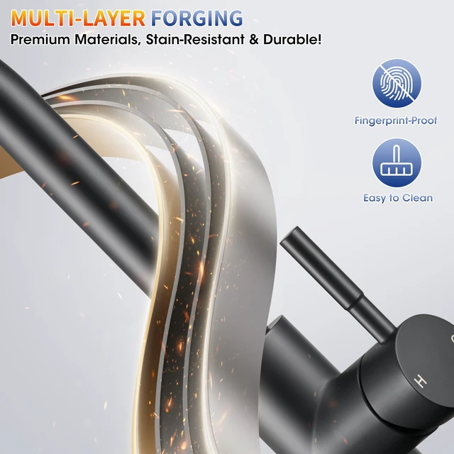 Alt view image 4 of 7 - Kitchen Faucets with Pull Down Sprayer, High Arc, Matte Black Single Handle Stainless Steel Kitchen Sink Faucet, Single hole or 3 Hole, with Spray Head Replacement