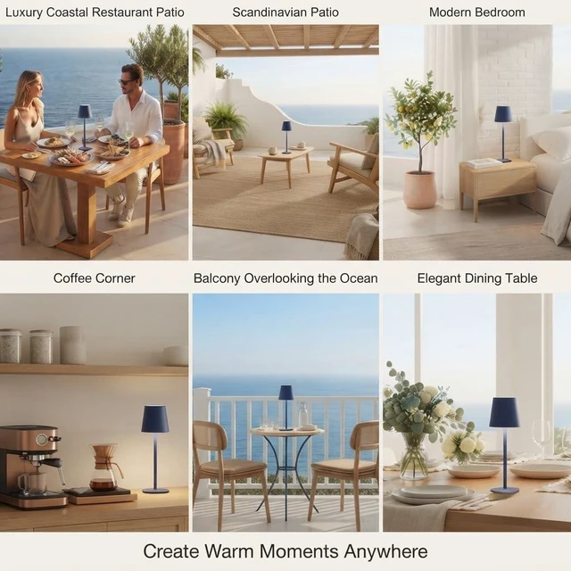 Alt view image 3 of 7 - Blue Rechargeable Table Lamps Cordless Set of 4 for Mahjong Tables Party Bulk of 4,Dining Table Top Light,Tabletop Lighting,Coffee Bar,Dinner,Restaurant,Wedding Table Lamps Bulk