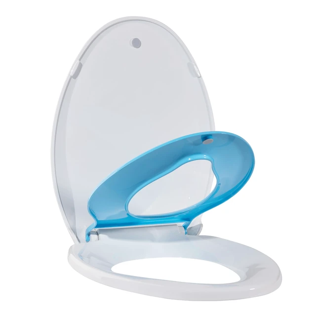 Alt view image 3 of 3 - Toilet Seat, Elongated Toilet Seat with Toddler Seat Built in, Potty Training Toilet Seat Elongated Fits Both Adult and Child, with Slow Close and Magnets- Elongated White and Blue