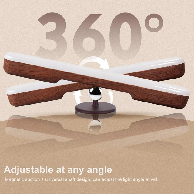 Alt view image 5 of 7 - Rechargeable Vanity Light for Mirror, Dark Wood 4000mAh Battery, Touch Dimming, 3 Color Modes and 360° Adjustable Magnetic Design for Makeup Mirrors and Bathrooms