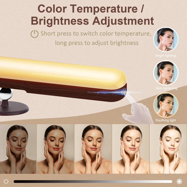 Alt view image 3 of 7 - Rechargeable Vanity Light for Mirror, Dark Wood 4000mAh Battery, Touch Dimming, 3 Color Modes and 360° Adjustable Magnetic Design for Makeup Mirrors and Bathrooms