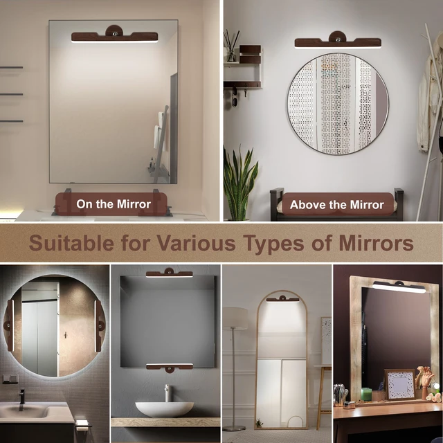 Alt view image 6 of 7 - Rechargeable Vanity Light for Mirror, Dark Wood 4000mAh Battery, Touch Dimming, 3 Color Modes and 360° Adjustable Magnetic Design for Makeup Mirrors and Bathrooms
