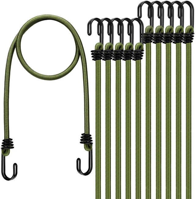 Main image of 30" Green Bungee Cords with Hooks: 10 Pcs Bungee Cords Heavy Duty Outdoor, Bungie Cord Bundle Assortment with Metal Hook, Bungee Straps for Kayaking, Camping, Garage Storage