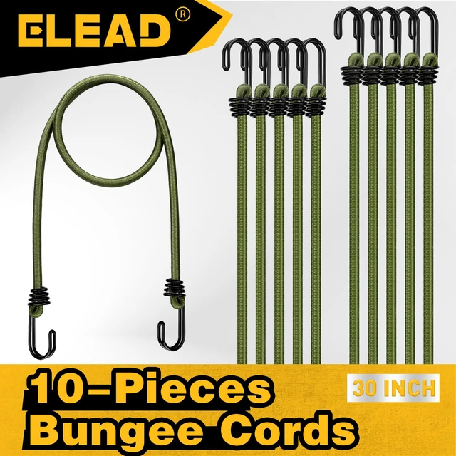 Alt view image 7 of 7 - 30" Green Bungee Cords with Hooks: 10 Pcs Bungee Cords Heavy Duty Outdoor, Bungie Cord Bundle Assortment with Metal Hook, Bungee Straps for Kayaking, Camping, Garage Storage