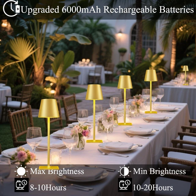 Alt view image 2 of 7 - 4 Pack Gold Led Cordless Table Lamps-Rechargeable Lamp Set of 4,Tabletop Lighting Outdoor Table Top Light for Restaurant Tables | Dinner | Kitchen Counter Top | Bulk of 4 Wirelss Lamps,Multi-Pack