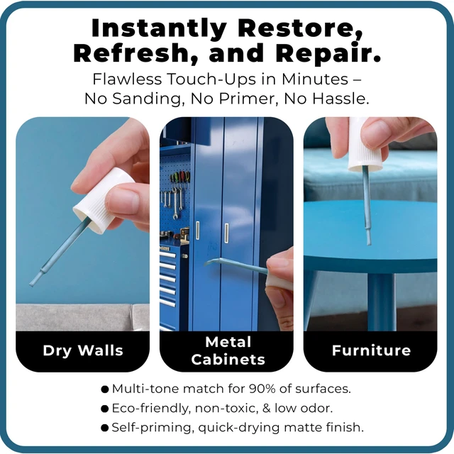 Alt view image 2 of 7 - Touch-Up Paint | Matte Finish for Cabinets, Walls, Doors & Furniture | Multi-Tone Blue Repair Kit | Quick-Dry, Self-Priming, Low-Odor, Eco-Friendly | No-Sanding or Primer Needed | 3 Pack