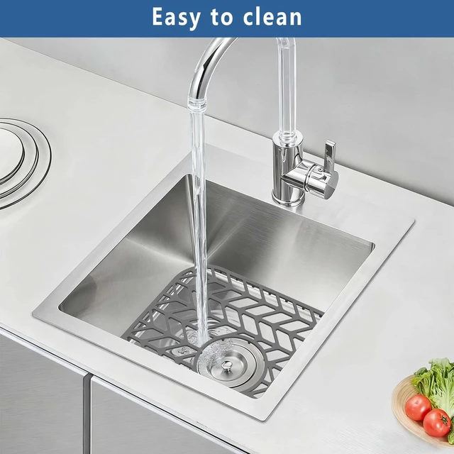 Alt view image 3 of 7 - Silicone Sink Protectors for Kitchen Sink, 12" x 11" Mat for bottom of sink, Center Drain Hole, Protect from Stains, Scratches, Dishwasher Safe Grid for Kitchen (2 Pack, Gray)