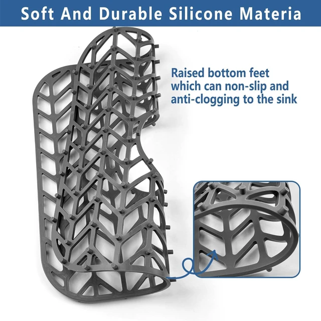 Alt view image 4 of 7 - Silicone Sink Protectors for Kitchen Sink, 12" x 11" Mat for bottom of sink, Center Drain Hole, Protect from Stains, Scratches, Dishwasher Safe Grid for Kitchen (2 Pack, Gray)