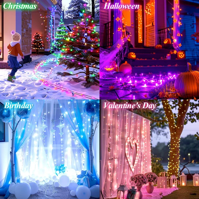 Alt view image 7 of 7 - Color Changing Christmas String Lights with Remote, 99Ft 300 LED 35 Colors 9 Modes RGB Christmas Lights, Dimmable Led String Light Outdoor Plug in, Xmas Tree Light for Indoor Party Decor