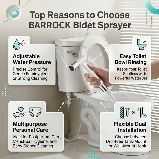 Alt view image 5 of 7 - Handheld Bidet Sprayer for Toilet, Stainless Steel Metal Made Baby Cloth Diaper Spraying Kit, Bathroom Toilet Bidet Attachment Set for Bathing Pets and Feminine Hygiene, Chrome and White