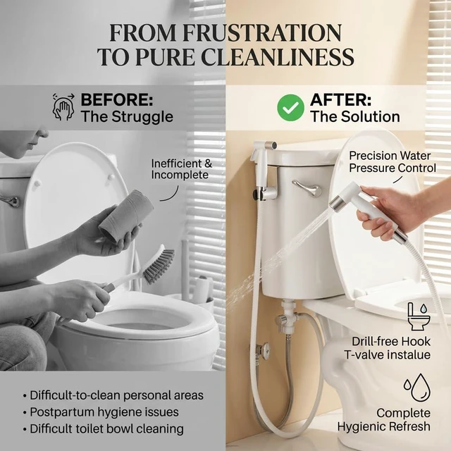 Alt view image 7 of 7 - Handheld Bidet Sprayer for Toilet, Stainless Steel Metal Made Baby Cloth Diaper Spraying Kit, Bathroom Toilet Bidet Attachment Set for Bathing Pets and Feminine Hygiene, Chrome and White