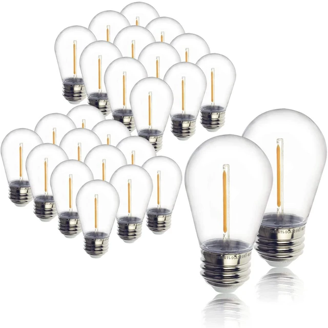 Main image of 48-Pack S14 Outdoor String Light Bulbs for Patio Lights, 2200K, 1W Plastic outdoor indoor S14 string bulbs for decoration, 11W Equivalent, 120V, E26 base warm white edison bulbs waterproof