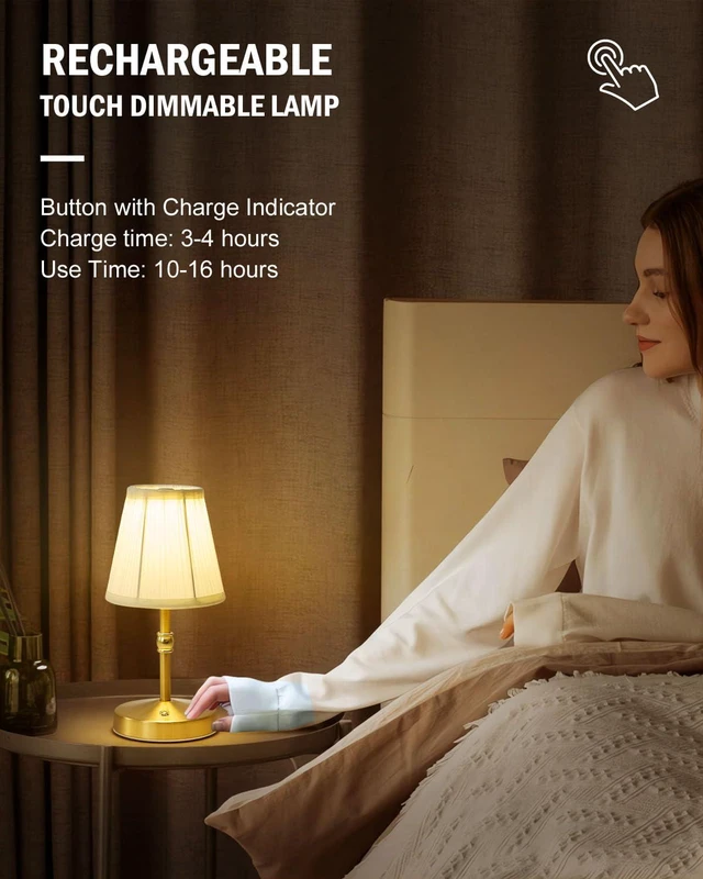 Alt view image 3 of 7 - 5W Mini Cordless Lamp Gold,3000 mah Small Battery Operated Lamp,Vintage Small Table Lamps,3 Level Dimmable Rechargeable Lamps,Decorative Dining Table Light,Mini Lamps for Kitchen,Nightstand,Bedroom